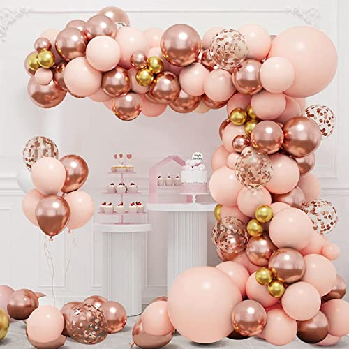 Luftballon Girlande Rosegold, 120 Stück Rosa Gold Luftballons Geburtstag, Ballon Girlande Rosa für Babyparty Deko Mädchen, Baby Shower Deko Mädchen, Hochzeit, Geburtstag Deko Frauen