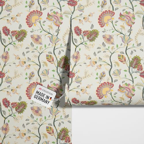 New Walls Papier peint intissé floral fleurs vigne branches en rouge, vert, beige - 10.05x0.53m