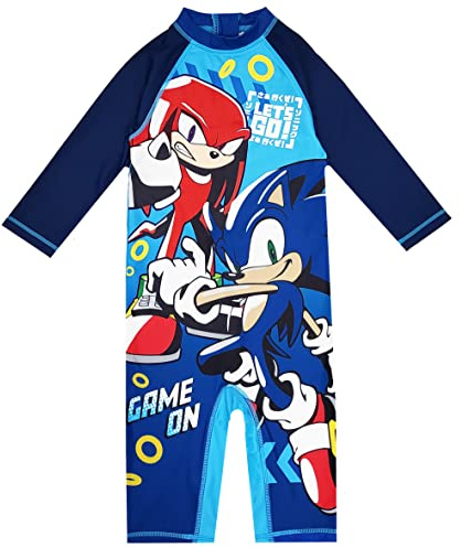 Sonic The Hedgehog Boys Swimsuit Swimming Suit All in One UPF40 Sun Safe (Sonic, 4-5 Years)