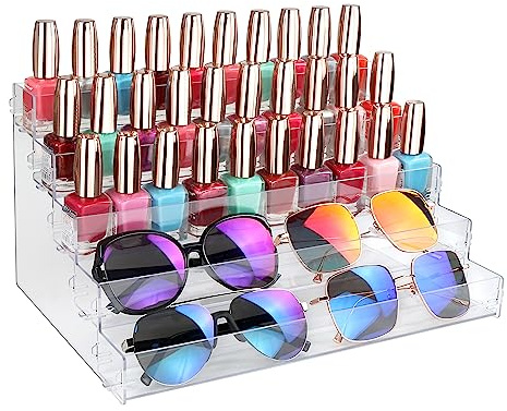 Sunglass Organizer Easy Snap-on Assembly, Acrylic Sticker Display Stand for Vendors, Nail Polish Holder Nail Desk Essential Oil Lipstick Storage,Clear Sunglasses Perfume Organizer (5 Layers)