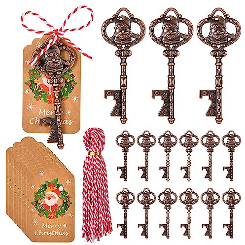 wxfdac 50 apribottiglie a chiave per eventi a tema Babbo Natale, decorazione per albero di Natale, regalo con biglietti e corde, perfetti per feste e souvenir per gli ospiti