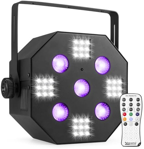BeamZ MULTIACE2 Jeu de Lumière 2 en 1 RGB - Projecteur UV et Stroboscope, Mode Automatique & Détection du Son, Télécommande, DMX, Idéal pour vos Soirées d'Anniversaires, DJ Mobiles, Bars