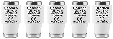 Heschen Eslabones fusibles cerámicos Neozed, eslabón fusible tipo DIII, 63A 500VAC, tipo gG, para protección de cables y líneas, 5 unidades