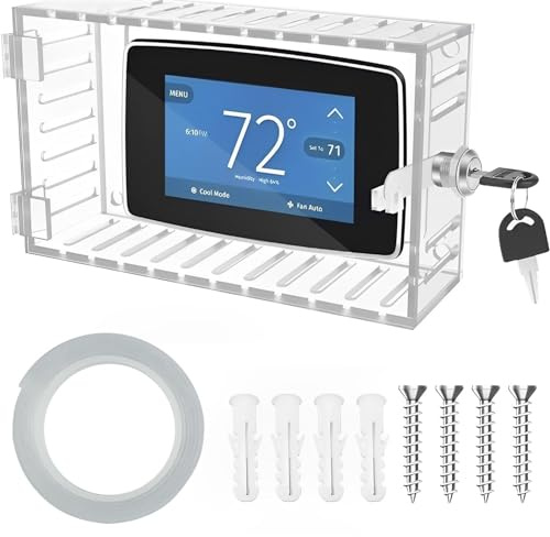 PandaHug Thermostat Lock Box with 2 Keys, Thermostat Guard Box 20x12x5.7cm Clear Thermostat Cover Universal Acrylic Thermostat Guard Easy to Install for Restaurants, Wall Ac Panel, School