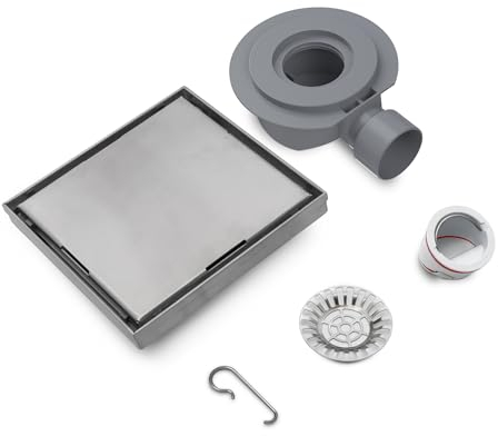 VANCOCO Scarico Doccia a Pavimento Quadrato 15×15 cm 2-in-1 Invisibile in Acciaio Inox, Sifone Orientabile 360°, Valvola Antiodori, Filtro per Capelli