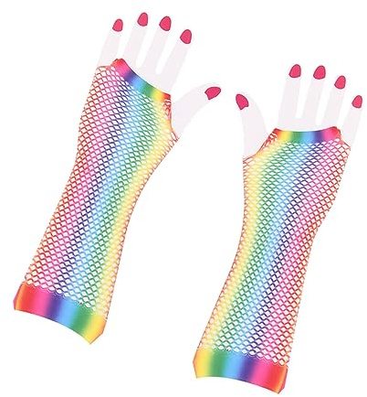 SHERCHPRY 2paare Fingerlose Regenbogen Fischernetz-handschuhe Für Damen Halbfinger-netzhandschuhe Für Partys Hochzeiten Und Cosplay