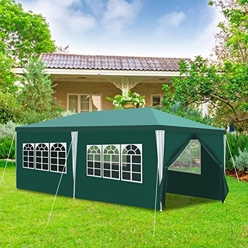 Daromigo Cenador impermeable de 3 x 6 m, color verde, para fiestas, protección UV, con paneles laterales y grandes ventanales, estable, resistente al invierno, para bodas, exteriores, jardín, fiestas