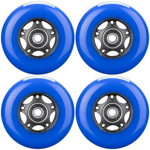 WHEELCOME Inline Skate Wheels with ABEC-9 Ball Bearings and Floating Spacers for Roller Hockey Skates, 85A Indoor & Outdoor, 64mm/70mm/72mm/76mm/80mm Diameter, 4-Pack (Blue, 64mm)