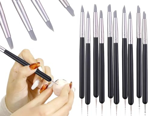 Lhbwhiz Set di Strumenti per Modellare 10 Pezzi,pennelli per modellismo,Penna per Modellare con Punta in Gomma Morbida,Strumenti per Ceramica,pennelli in Silicone,Strumenti per Ceramica(Grigio)