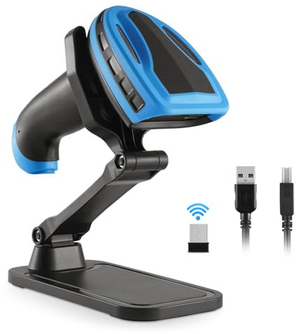 JRHC Barcode Scanner Wireless, Wiederaufladbare 1D Laser Kabelloser Scanner, Handscanner Kabellos Vielseitig 2 in 1 2.4Ghz und USB 2.0