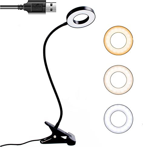 ICDLTJ Clip On Reading Light, 48 LED USB Reading Lamp with 3 Color Modes 10 Brightness Eye Caring, 360° Flexible Gooseneck Clip On Lights for Beds/Headboard/Office