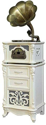 Vinyl Player Vintage, Big Horn White Classic Home Decoration Retro Antique Phonograph Turntable Vinyl Record Player Stereo Speakers System Control Player LP Player Gramophone