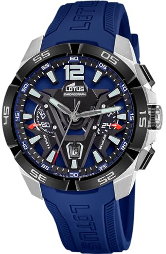 LOTUS Reloj Hombre Analógico de Acero Inoxidable y Caucho Azul