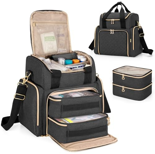 LUXJA Large Medicine Bag with 2 Removable Cases, Black