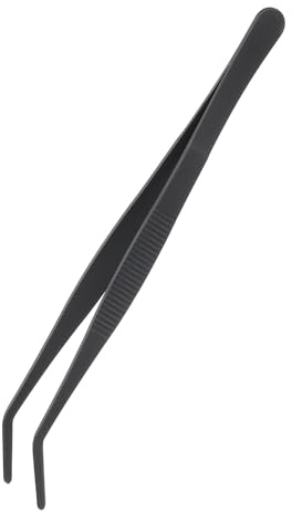 uxcell Kitchen Tweezers Stainless Steel, 8 Inch Food Tongs Fine Cooking Tweezers Set Extra-Long Tweezer Tongs for Cooking Grill Baking BBQ, Black Bend Clip