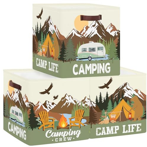 Clastyle Set di 3 Scatole Portaoggetti Campeggio Cubo di Stoccaggio per Armadio Vestiti Cesto Scaffali per Donne Bambini Scrigno dei Giocattoli e Libri per All'aperto, Piedi Montagna, 30x30x30 cm