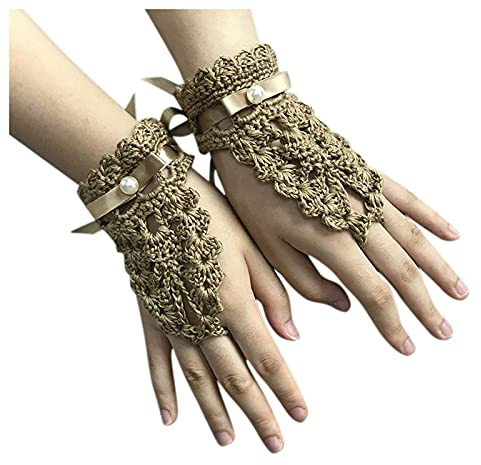 Latex Gloves Massage Gloves for Women Crochet the Colour of the Solid Glove Loop Scarf Women's Anthracite (Khaki, One Size)