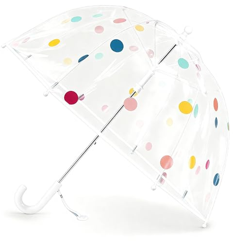 Barnparaply barn med kupoltak lätt söt rolig design, vind- och regnskydd, paraply i kupolform transparent – presenter till barn, Vit punkt, S