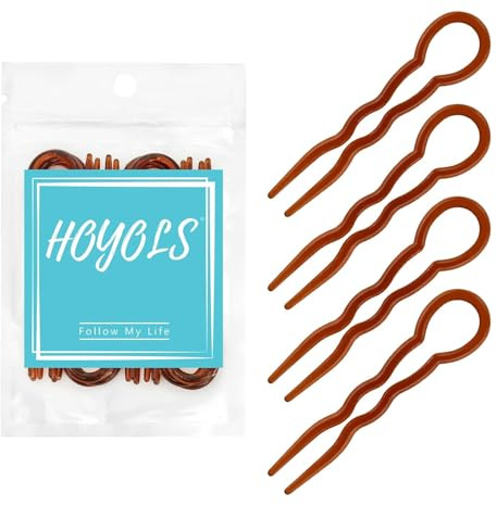 HOYOLS 12 PCS Brown French Hair Pins for Women, 3.5 Inch (9CM) U Shaped Hair Sticks for Chignon Buns, French Twist Fork Pins Clips, Hairpins for Styling & Updos Accessories