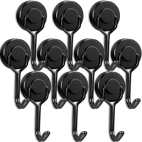 10 Stück Magnethaken Extra Stark Schwarz 20mm, Drehbar Magnetischer Haken Magnet Haken Magnethaken Klein Neodym Magnete mit Hake Magnetische für Küchen kühlschränke Schließfächer Grill