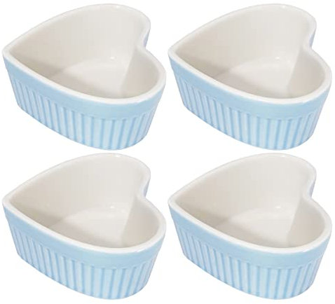 Souffle Dishes Ramekins Set of 4 - Heart-Shaped Porcelain for Souffle, Creme Brulee, and Dipping Sauces - 3.5 Inches