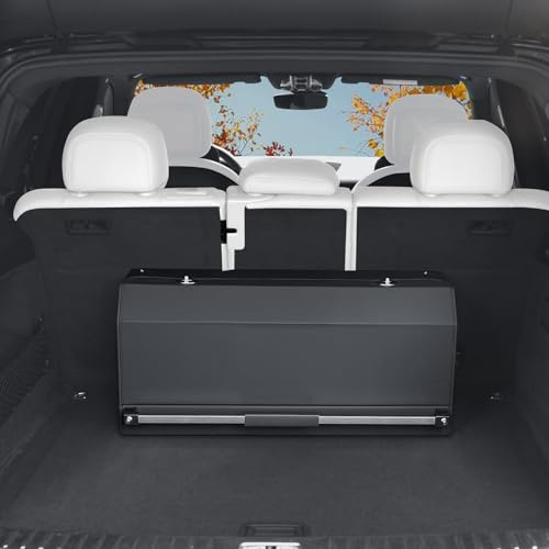 XCF 61L Premium Leder Auto Kofferraum Organizer mit Deckel - Vordertür-Design, Stabile Griffen, Multifunktionale Aufbewahrungsbox für Reisen, Camping, Einkaufen (68 * 29 * 31 cm)