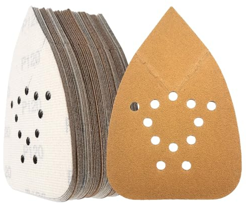 50PCS Mouse Sander Sandpaper Pads – Premium Hook & Loop 95x135mm (3.7x5.3) for Black & Decker & 140mm Sanders| 12-Hole Dust Collection | Woodworking, Paint Stripp (120Grit)