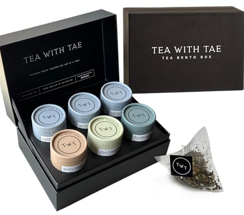 Tea Bento Box® by Tea with Tae - Luxury Tea Gift Box for all occasions - 6 Premium Blends, 30 Biodegradable, Plastic-Free Pyramid Bags (90 Cups) - Eco-Friendly Gift