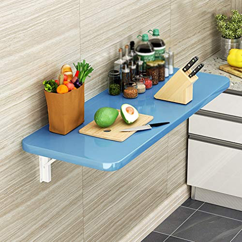 Tavolo da pranzo pieghevole da parete e scrivania per computer, salvaspazio, multifunzione, piano di lavoro e banco da lavoro per piccole stanze, 4 colori disponibili (bianco, 80 x 50 cm, blu, 100 x