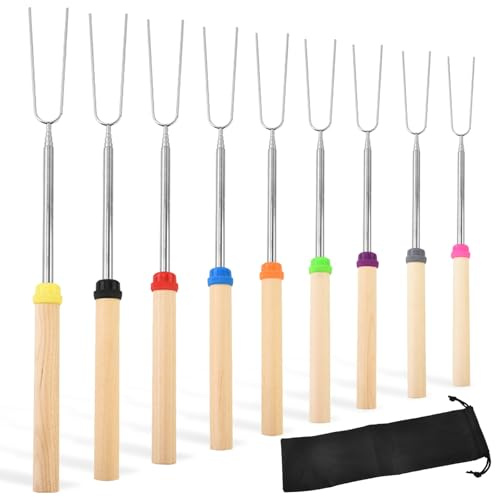 Stockbrot Spieße,Marshmallow Spieße,9 Stück Teleskop Grillspieße Edelstahl,Lagerfeuerspieße Ausziehbar (31-81cm) für Camping Grillstab Stockbrot Stöcke Grillbesteck Grillparty