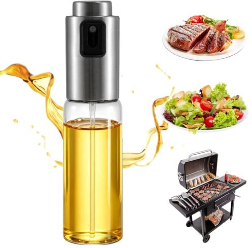 Luxvara Spray de Cuisine Huile Cuisine 130 ML, Vaporisateur d'huile Verre et Acier Inoxydable, Rechargeable, Pulvérisation Fine, Pulvérisateur Huile pour Griller, Salades et Fourm