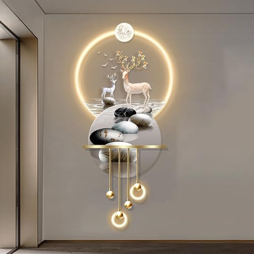 3D Relief LED Decorative Painting,Creative landscape modern home decor landscape wall sculpture,crystal porcelain wall art,3D Wall Art for Home Entrance Corridor Bedroom(E,157*70cm/61.8*27.5in)