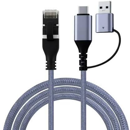 Wigearss 2 en 1 Câble USB C/USB 3.0 vers RJ45 Ethernet CAT 6, Câble LAN vers USB 3.0/USB C, Connexion Directe Gigabit, Compatible avec les MacBooks, Ordinateurs Portables, 2 M