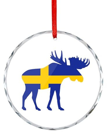 Swedish Flag And Elks Hanging Glass Ornament Christmas Tree Decoration Pendant Happy Engagement Gift for Wedding