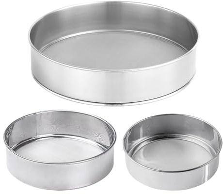NUOBESTY Setaccio per Farina a Maglie in Acciaio Inox 3 Pezzi 15 CM 20 CM 25 CM Colino per Polvere e Filtro per Cottura di Torte Utensile da Cucina Leggero e Resistente per