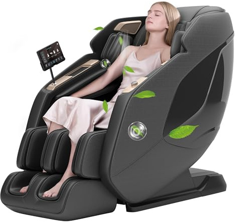 Real Relax 4D Massage Chair with SL Track,Full Body Zero Gravity Shiatsu Recliner Yoga Stretching,UI Touch Screen Back Heating, App Control PS5200 Black