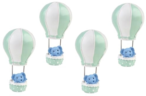 BESPORTBLE Lot de 4 Décorations de Gâteau d'Anniversaire Éléphant et Montgolfière en Résine Verte Décoration de Gâteau pour Garçon et Filles Fournitures pour Fête et Pâtisserie