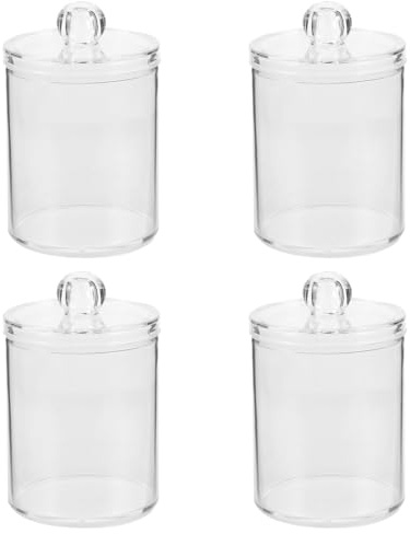 Sewroro Set 4 Piccoli Barattoli con Coperchio per Bagno Porta Cotton Fioc e Contenitore per Dischetti di Cotone Organizer Compatto per Cosmetici e Oggetti Piccoli per Bagno e Toeletta