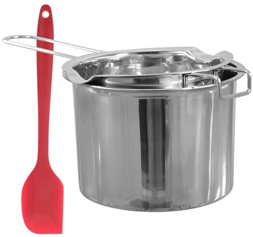 OFFSCH Pentola a Bagnomaria in Acciaio Inox 304 da 400Ml con Manico Ergonomico e Scanalature Anti Fuoriuscita, Crogiolo per Sciogliere Burro, Cioccolato e Cera, Adatta per Colore Casuale