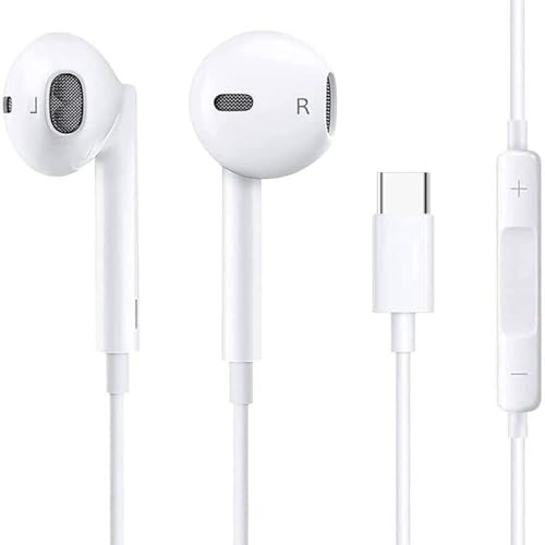 Cuffie USB C per iPhone 17/16/16e/15 Pro Max/Plus, auricolari di tipo C con cavo (microfono e telecomando) con cancellazione del rumore per lPad Pro, Galaxy S23/S22/S21/S20/Ultra Note10/20, Pixel