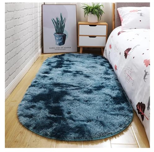 EWUHYFP Tappeto Scendiletto Ovale Spessore Tappeto For Soggiorno Peluche Camera Da Letto Tappeti A Pelo Lungo For Bambini Morbido Velluto Zerbino Decorazioni For La Casa(Dark blue gradient,40X60cm)