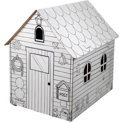 smiley pack Papplandhaus zum Bemalen aus Karton mit Tür und Fenstern | DIY Bastelhaus zum Gestalten – Kartonhaus für kreative Projekte