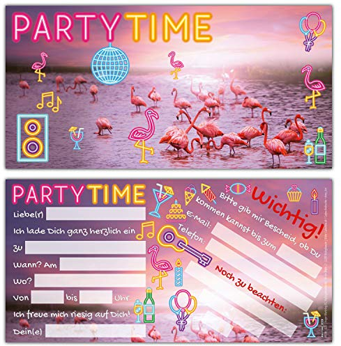 12er Set FLAMINGO Einladungskarten - edle Premium Einladungen zum Kinder-Geburtstag oder Party für Mädchen Jungen & Erwachsene von BREITENWERK