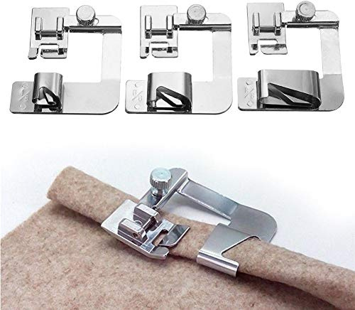 YEQIN 3 Pcs Adjustable Rolled Hem Foot (1 Inch, 1/2 Inch, 3/4 Inch) Sewing Machine Presser Foot Hemmer Foot Set For Singer Brother Janome Babylock Juki