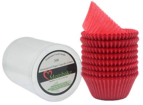 Mombake Premium Red Greaseproof Cupcake Cases Muffin Paper Baking Cups Standard Size, 200-Count