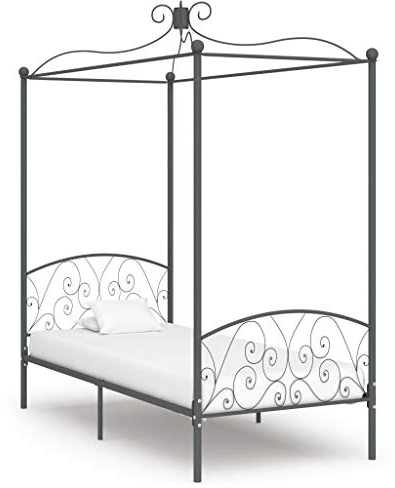 vidaXL Himmelbett Bettgestell Bett Einzelbett Metallbett Bettrahmen Lattenrost Schlafzimmerbett Schlafzimmermöbel Ehebett Grau Metall 90x200cm