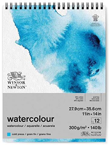 Winsor & Newton 6662583 Classic Aquarellpapier in Spiralbindung - 12 Blatt 25,4 x 35,6cm, 300g/m², kaltgepresstes, leicht texturiertes weißes Papier in archivierbarer Qualität, gilbbeständig