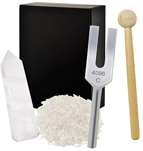 Juanxian 4096C White Crystal Stimmgabel-Set zur Reinigung des Chakra-Meditations-Ornament-Sets W4315 - White