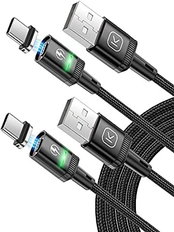 Kuulaa Magnetisches USB-C-Ladekabel, 2 Stück, 3 A, magnetisches USB-Kabel mit Typ-C-Adapter, unterstützt QC 3.0 Schnelllade-Datentransfer, Nylon-geflochtenes Magnet-Ladekabe (Black, 2M*2)
