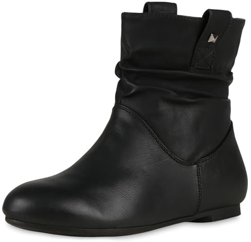 VAN HILL Gefütterte Damen Schlupfstiefel Nieten Stiefeletten Leder-Optik 610456 Schwarz 39